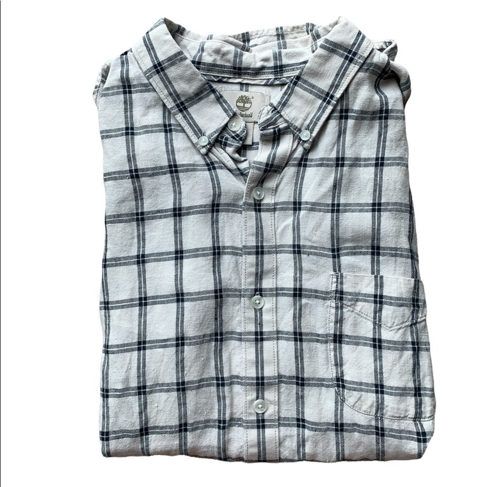 Timberland Linen plaid button down shirt